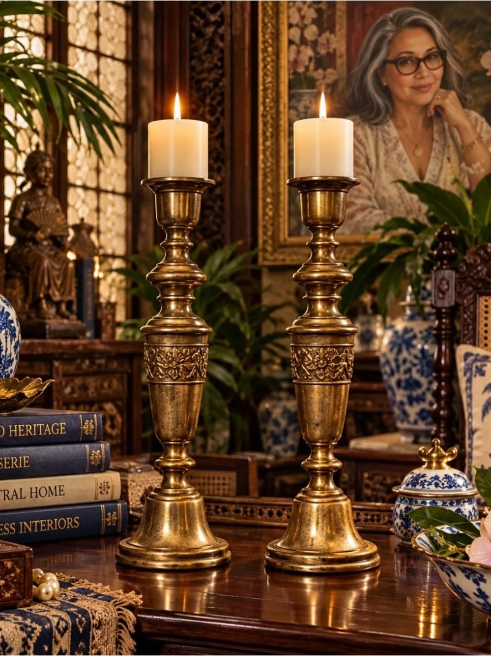 Vintage Made in Japan Brass Candlesticks Pair 21”